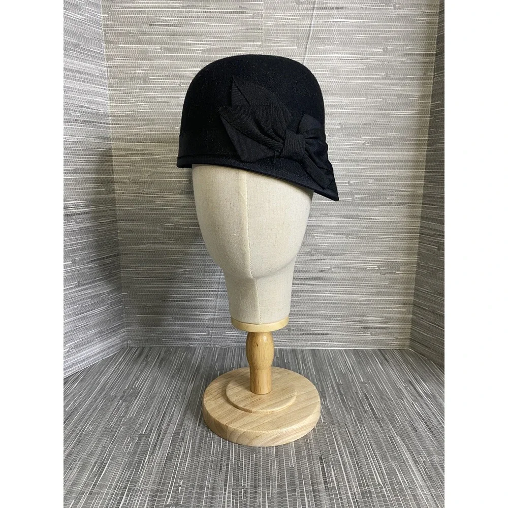 MSRP $46 Nine West Wool Felt Bow Cloche‎ Black One Size